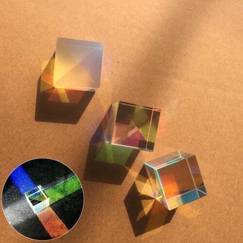 Six-Sided Bright Light Stained Glass Cube Prism Optical Experiment Instrument