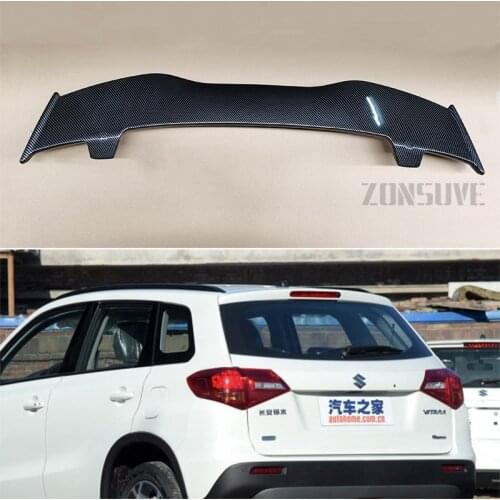 Use For Suzuki Vitara 2016-2018 Spoiler ABS Plastic Carbon Fiber Look Hatchback Roof Rear Wing Body Kit Accessories