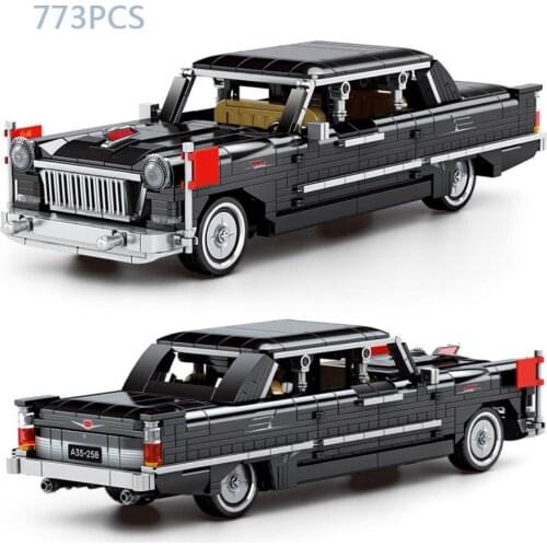 Technical classic car build block red flag CA2 model Red Banner Pull back vehicle steam assembly bricks toy collection for gift