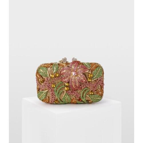 XIYUAN Women Flower Crystal Evening Bags Purses and Handbags Wedding Party Mini Rhinestone Clutches Bags Minaudiere Black Bag