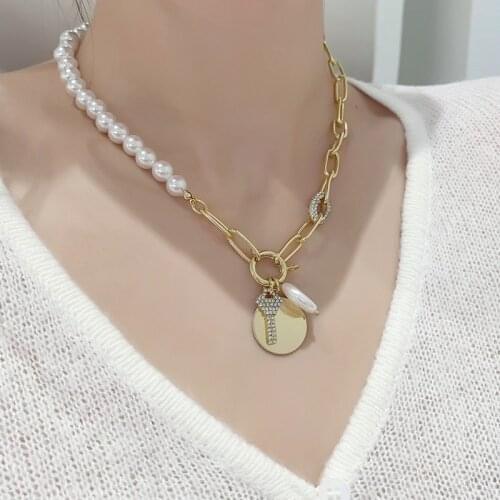 Origin Summer Unique Design Pearl Circle Chain Key Pendant Necklace for Women High Street Chunky Curb Chain Necklace Jewelry