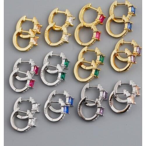 New Arrival Real 925 Sterling Silver Geometric Square Red Zircon Ear Buckle for Women Chic Teen Hoop Earrings Jewelry Gift