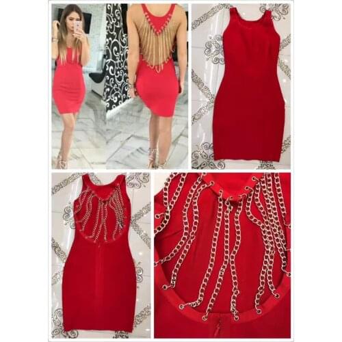 Chic Sexy Metal Zippers Embellished Backless Celebrity Party Style Women Wholesale Bandage Dress Vestidos
