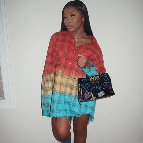 Spring Autumn Plaid Long Sleeve Shirt Dress Women Turn-down Collar Button Up Mini T-shirt Dress Streetwear Loose Casual Dresses