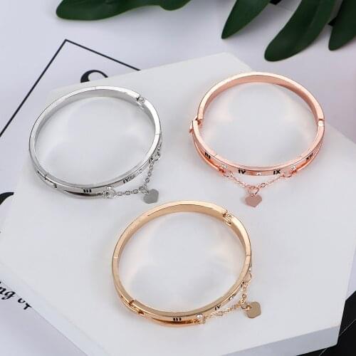 1PC Luxury Rose Gold Cuff Bangles Women Stainless Steel Bracelets Bangles Heart Forever Love Brand Charm Bracelet Jewelry