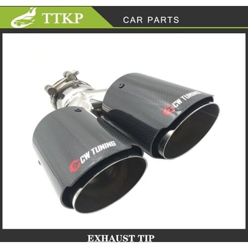 1PCS Universal Car Accessories Modification Stainless Steel Glossy Double Exit Exhaust Pipe Muffler Y Style Carbon Fiber Tip