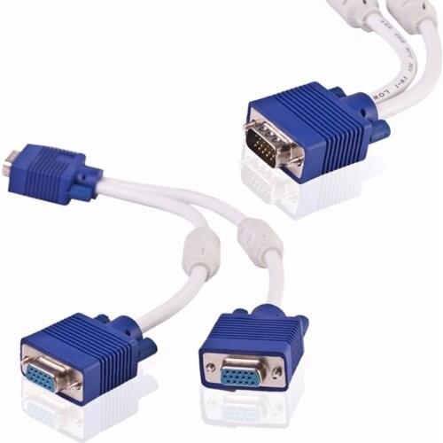 1 PC to 2 Way VGA SVGA Monitor Y Splitter Cable Lead 15Pin Male Female TFT LCD
