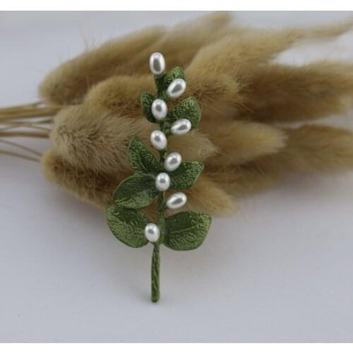 1PC vintage green paint quick sell through antique orange blossom leaves silk scarf buckle pin womens imitation pearl broo