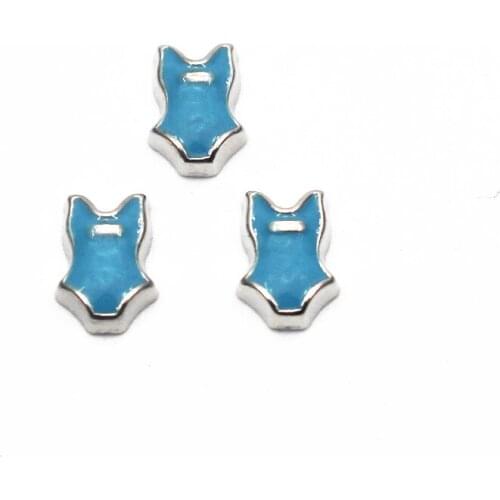 10pcs/lot Silver Enamel Blue Bikini Floating Charms For Living Glass Memory Floating Lockets Pendant Women Necklace DIY Jewelry