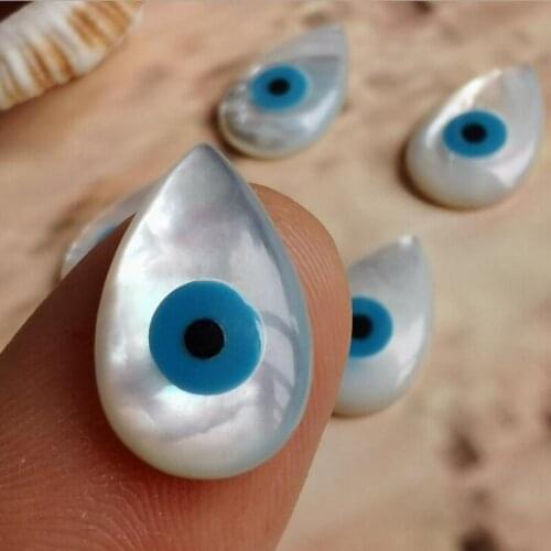 100pcs/lot 10x16mm Natural Drop Cabochon Blue Evil Eye Mother of Pearl shell for DIY Jewelry Pear Mother Pearl Shell