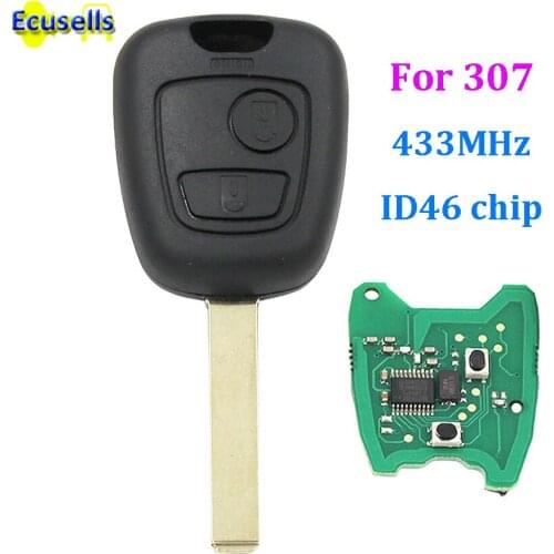 2 Button Remote Key FOB with ID46 Chip inside 433MHz for Peugeot 307 VA2 uncut blade complete key WITH ELECTRONICS