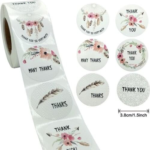 500PCS/Roll Flower Printed Thank You Stickers Labels For Thanksgiving Gift Packaging Decoration