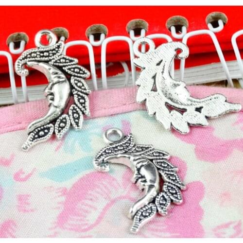 60pcs 25x17mm Antique Silver Plated Moon Handmade Charms Pendant:DIY for bracelet necklace