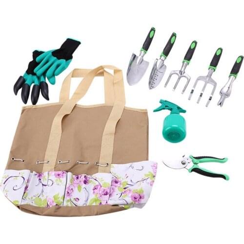 8PCS Garden Tools Set Transplanting Tool Digging Gloves Sprayer Weeder Shovel Fork Rake and Cutter Included Gardening Work Set