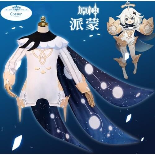 Anime Genshin Impact Traveler Paimon Lovely Bodysuit Uniform Cosplay Costume Halloween Suit For Women Outfit New 2021