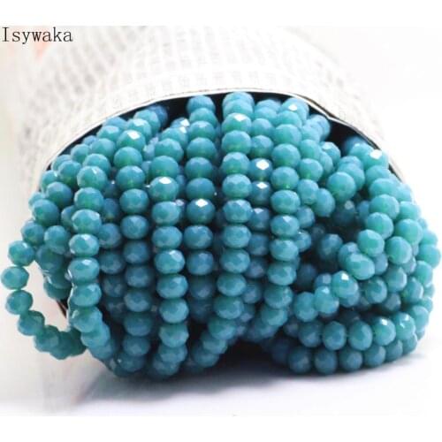 Isywaka Solid Green Blue Colors 4*6mm 50pcs Rondelle Austria faceted Crystal Glass Beads Loose Spacer Round Beads Jewelry Making