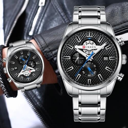 CURREN New Mens Sport Big Dial Watch For Men Casual Quartz Watches Business Chronograph Stainless Steel Clock Relojes Hombre