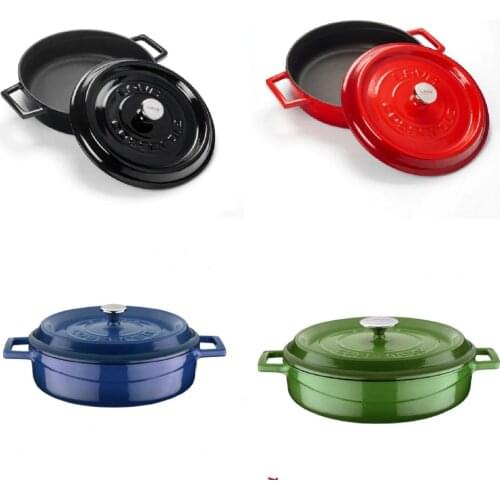 Cast Iron Heavy Weight Flat Cookware 28 cm Diameter Round Cooking Soup Pot Kitchen Chefs Gas Electric Stove Elegant Healty meals