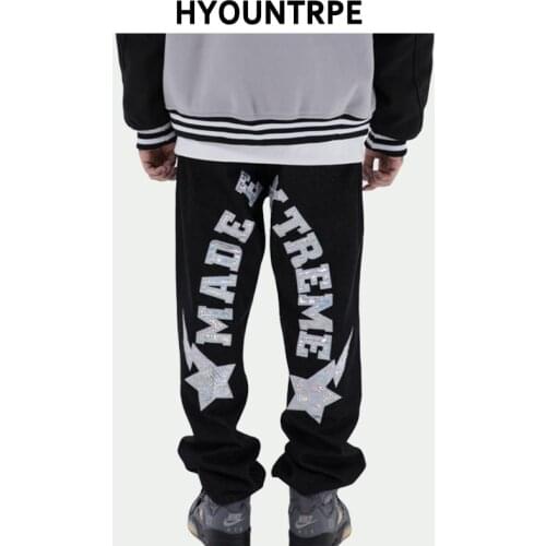 High Street Letter Star Patchwork Denim Pants Mens Straight Zipper Jeans Trouser Hip Hop Streetwear New Casual Joggers Pants