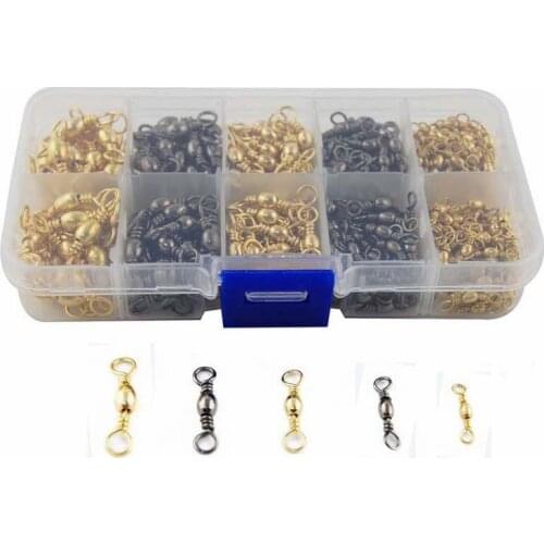 HiUmi 400pcs Fishing Barrel Swivel Brass With Nickle Coated Barrel Fishing Swivels Connector Set With Box Size 2 4 6 8 10