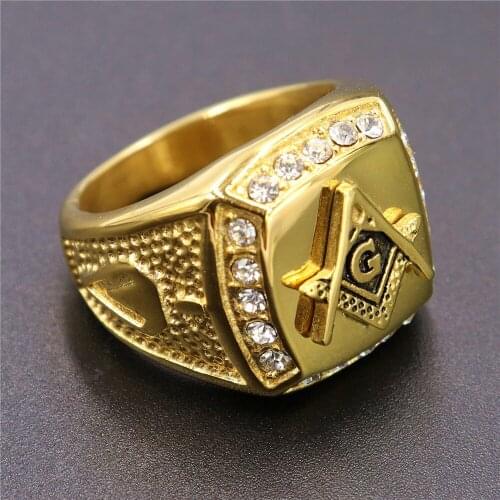 Stainless Steel Men Rings Masonic Freemasonry Punk Rock Hip Hop Ring for Biker Male Boyfriend Jewelry Creativity Gift Wholesale