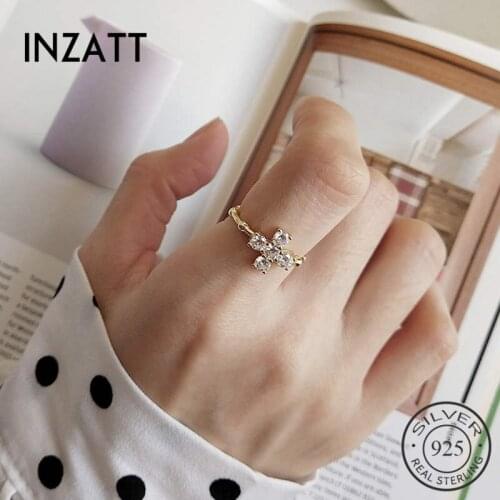 INZATT Real 925 Sterling Silver Zircon Cross Ring For Fashion Women Minimalist Fine Jewelry Trendy Accessories 2019 INS Gift