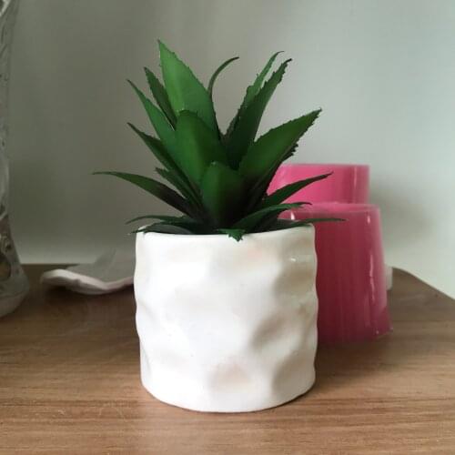 Round Silicone Cement Vase Mould 3D Stone Pattern Concrete Planter Making Flower Pot Mould