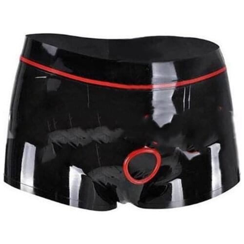 Handmade Rubber Latex Male Boxer Shorts Tight Panties with Front Penis Hole Ring Man Underwear