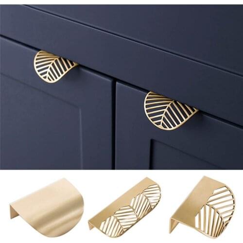 Leaf Shape Brass Gold Cabinet Pulls Furniture Handles Kitchen Door Handle Copper Drawer Pull Knobs Cupboard Handle 2021