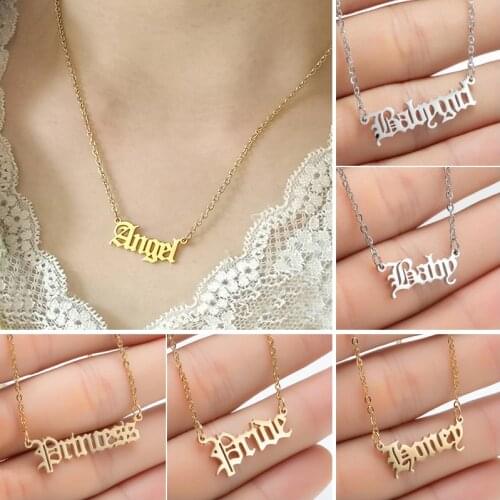 Sasusp Stainless Steel English Necklace Personaliz Jewelry Men Nameplate Pendant Necklaces Women Best Friend Gift