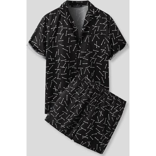 Mens Casual Loose Beachwear Three-color Printed Short-sleeved Suit Shirt Cardigan + Shorts 2-piece Set Tracksuit Men Sweatsuit