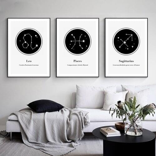 Nordic Zodiac Sign Wall Art Pictures Canvas Painting Black White Constellation Posters And Prints for Living Room Decor