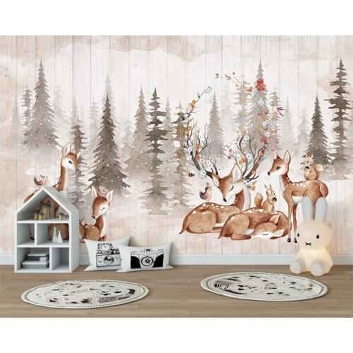 Custom children room background wall 3d wallpaper modern fashion forest retro elk photo 3d wallpaper papel de parede mural