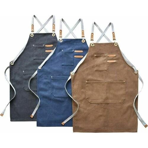 New Fashion Canvas Kitchen Aprons For Woman Men Chef Work Apron For Grill Restaurant Bar Shop Cafes Beauty Nails Studios Uniform
