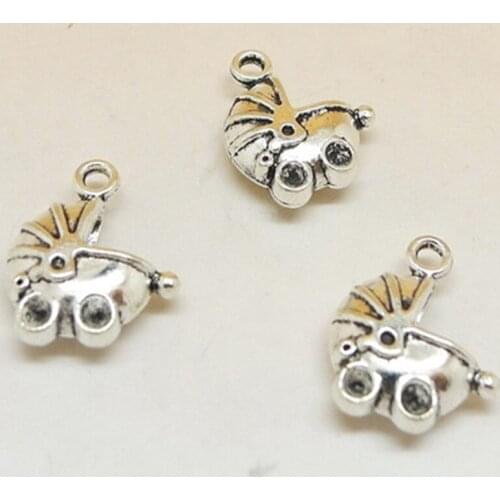 BULK 30pcs Zinc Alloy Metal Antique Silver Plated Baby Carriage Charms Pendants 14*17mm 1.8g