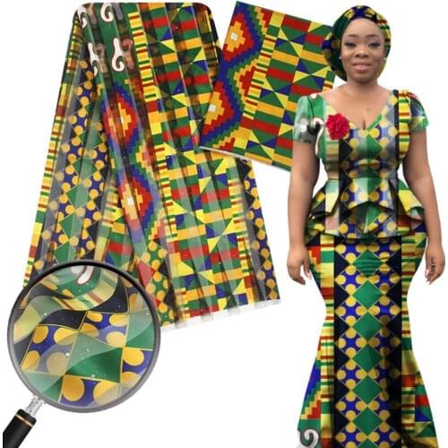 Organ strip silk ribbon with gold dust fabric with African print design