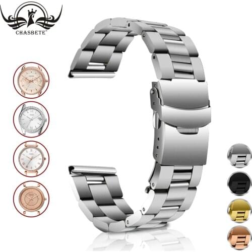 Stainless Steel Watch Band for Fossil 18mm 20mm 22mm 24mm All models Men Women Metal Strap Belt Wrist Loop Bracelet Black Silver