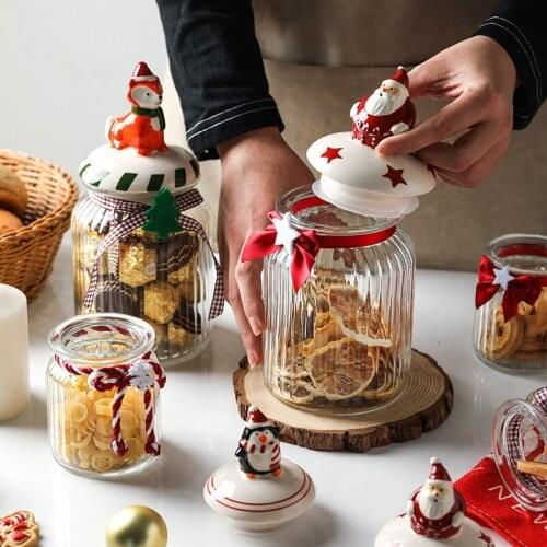 Christmas Series Glass Sealed Cans Food Sugar Jar Coffee Beans Grains Storage Bottles Jars Home Decor