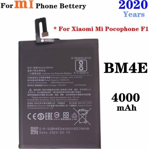 2020 Years For Xiao Mi Phone Battery BM4E For Xiaomi Pocophone F1 Poco F1 Polymer Replacement Battery 4000mAh