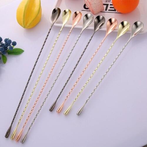 Long Handle Stainless Steel Spiral Cocktail Spoons Teadrop Scoops Bartender Stirring Tools Kitchen Supplies Accessories 2021 1Pc