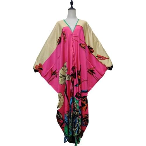 Thailand Traditional 2021 European Floral Sexy V-neck Summer Bohemian Maxi Dress Dashiki Abaya Muslim Floor length Silk kaftan