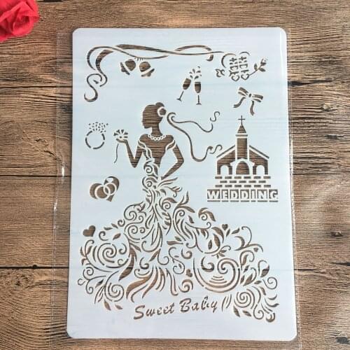 Wedding dress girl A4 29*21cm DIY Stencils Wall Painting Scrapbook Coloring Embossing Album Decorative Paper Card Template