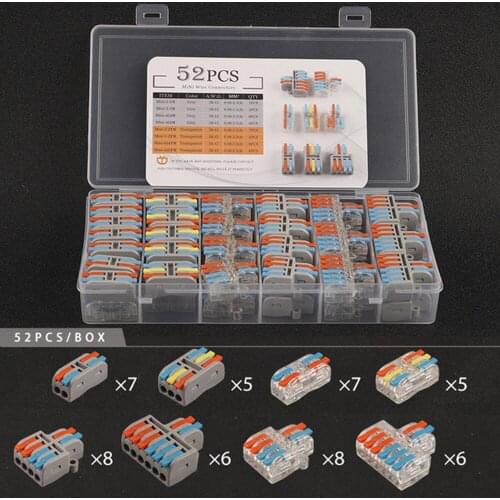 52pcs Mini TYPE Wire Connector Boxed Universal Fast Cable wire Connectors Home Compact Conductor push in Wiring Terminal Block