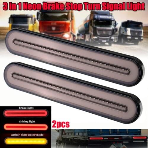 2Pcs 12V-24V Waterproof LED Trailer Truck Brake Light 3 in 1 Neon Halo Ring Tail Brake Stop Flowing Turn Signal Light Blinker