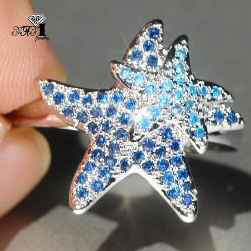 YaYI Jewelry Fashion Princess Cut 6.2 CT Blue Zircon Silver Color Engagement Rings wedding Heart Rings Party Rings Gifts 1196