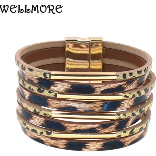 WELLMORE leopard print women bracelets bohemia bracelets charm magnet leather bracelets for women fahion party jewelry