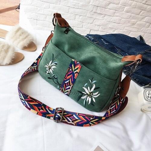 Women lady bags all-match Soft leather Inclined shoulder bag Fashion embroidery Country style single shoulder small bag