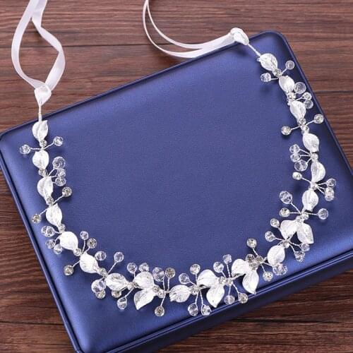 Silver Color Leaf Headband Wedding Accessories For Women Headband Hair Jewelry Rhinestone Flower Hairband For bride