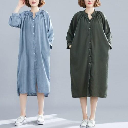 2021 Spring Autumn New Simple Pure Color Literary Sexy V-neck Slim Loose Plus Size Casual Temperament Women Dress Free Shipping