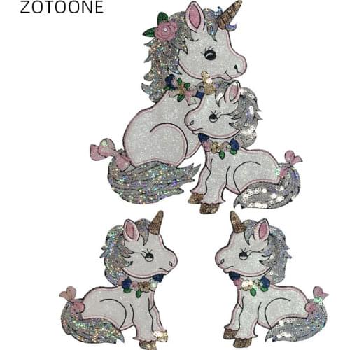 ZOTOONE Pink Unicorn Patch Iron on Embroidery Sequin Cloth Sticker Set for Jackets DIY Clothing Cute Accessories Badge E